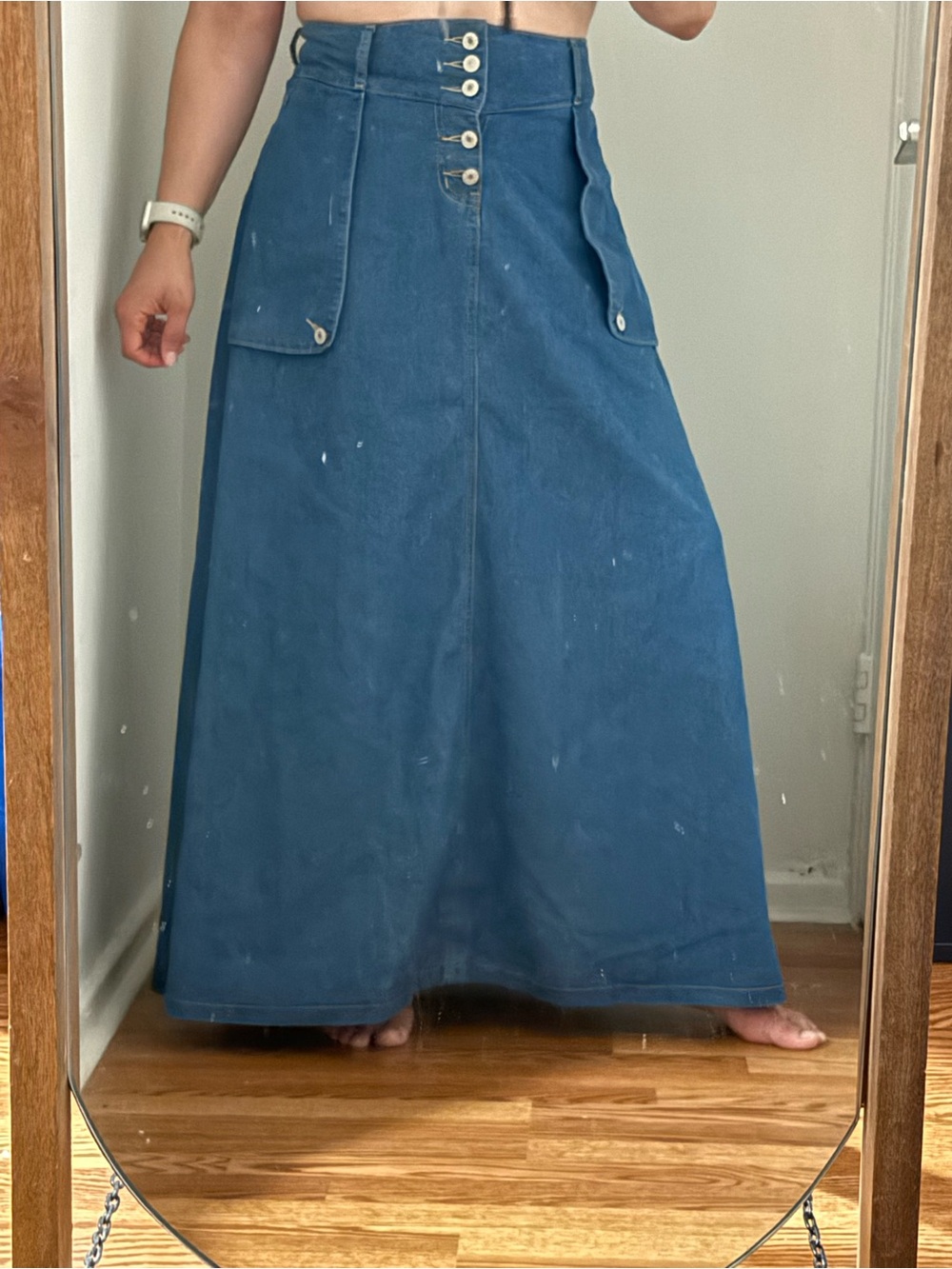 STYLEWE High-Waist Button-Front Maxi Skirt in Blue Jean